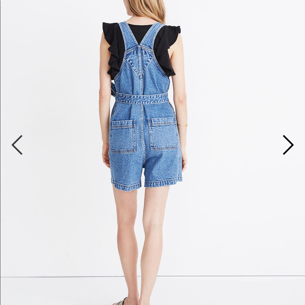Denim Tie-Waist Patch Pocket Short Overalls - Picture 3 of 5